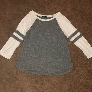 Grey & White Baseball Tee with 3/4 Length Sleeves